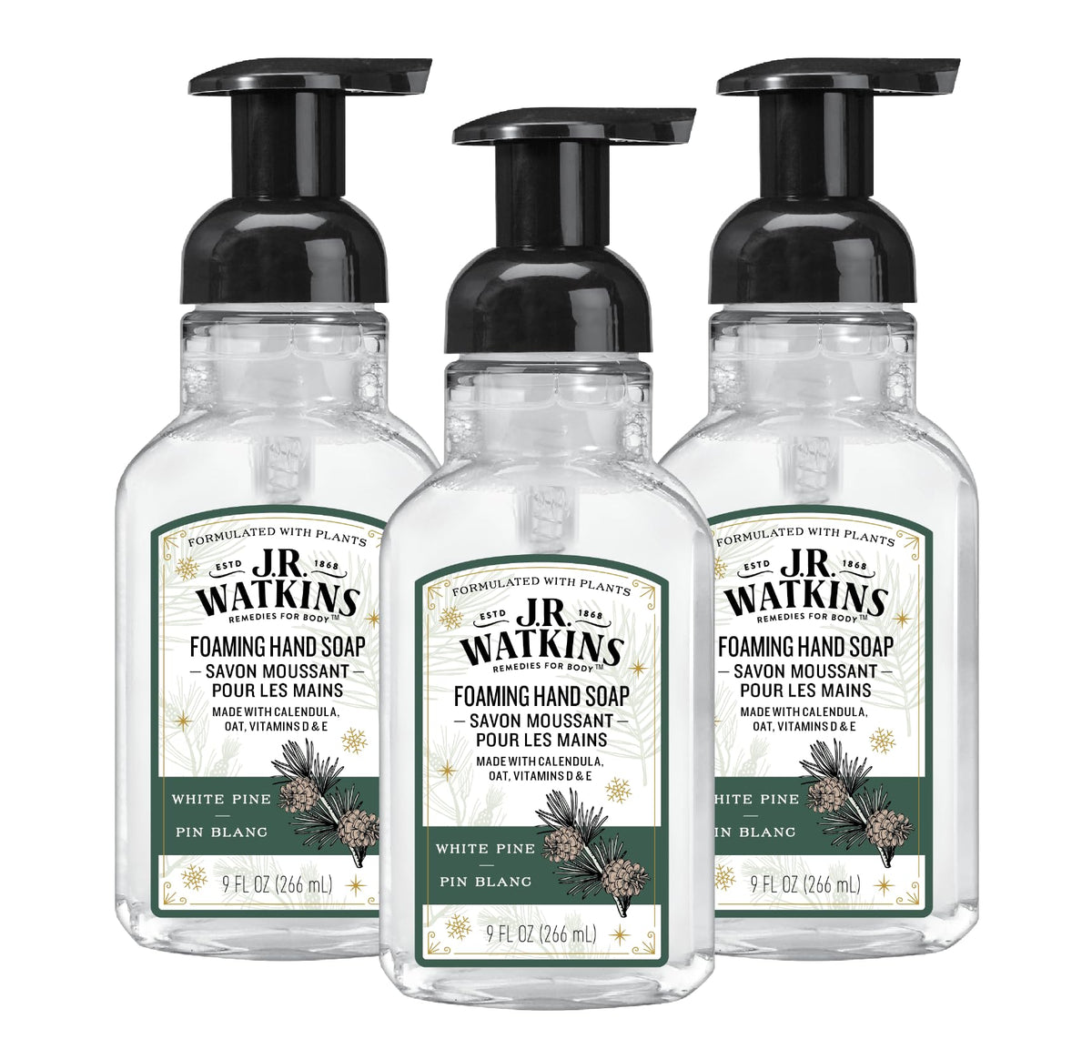 J.R. Watkins Moisturizing Foam Hand Soap Dispenser 3 Pack, Lemon, 9 fl oz