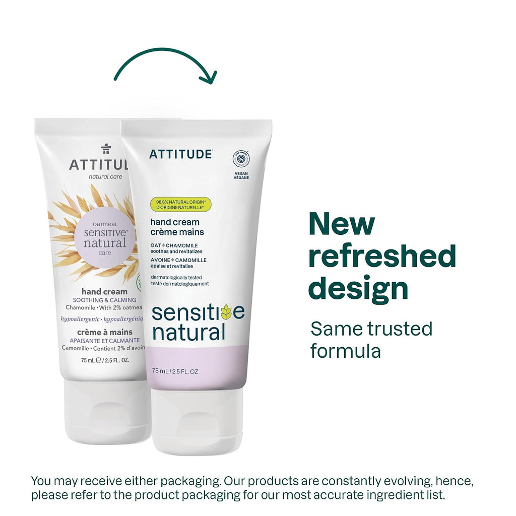 ATTITUDE Hand Cream for Sensitive Skin with Oat, EWG Verified, Dermatologically Tested, Vegan, Chamomile, 2.5 Fl Oz