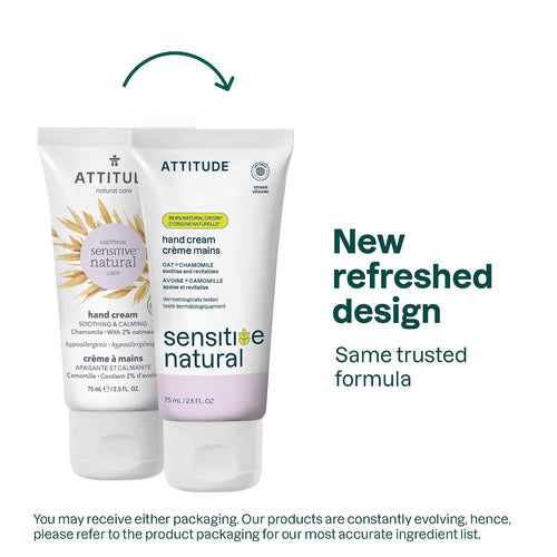 ATTITUDE Hand Cream for Sensitive Skin with Oat, EWG Verified, Dermatologically Tested, Vegan, Chamomile, 2.5 Fl Oz