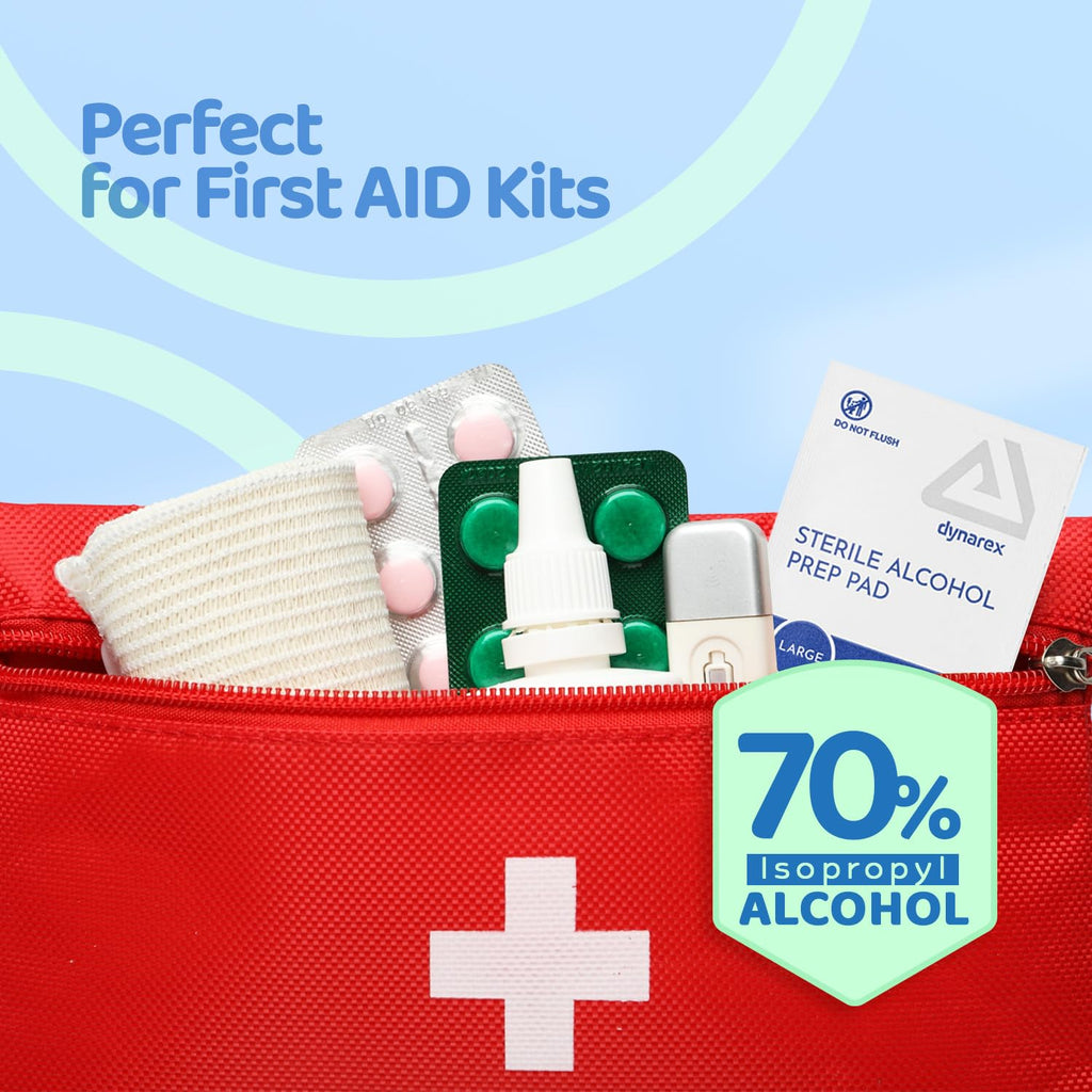 Dynarex DynaSafety Sterile Alcohol Prep Pads - Large - 70% Isopropyl Alcohol, Individually Wrapped, Soft Cleaning Wipes - 100 per Box