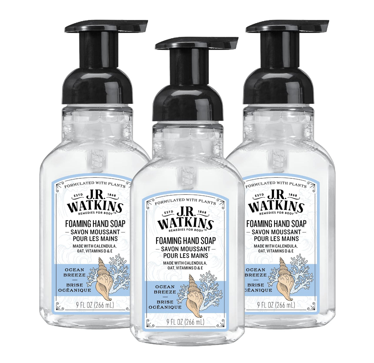 J.R. Watkins Moisturizing Foam Hand Soap Dispenser 3 Pack, Lemon, 9 fl oz