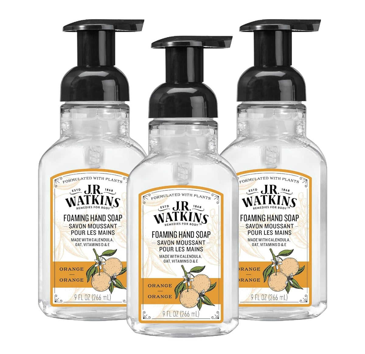 J.R. Watkins Moisturizing Foam Hand Soap Dispenser 3 Pack, Lemon, 9 fl oz