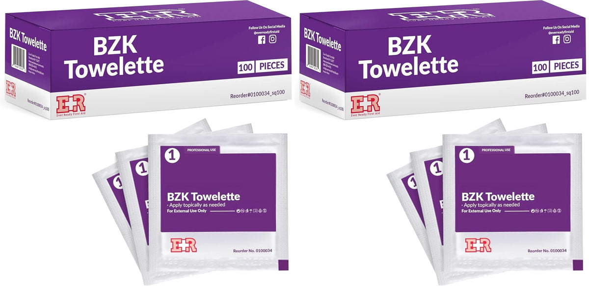 Benzalkonium BZK Wipes [Pack of 100] – 5”x7” Antiseptic Towelettes, First Aid Hand Wipes, Individually Wrapped for Skin Cleansing