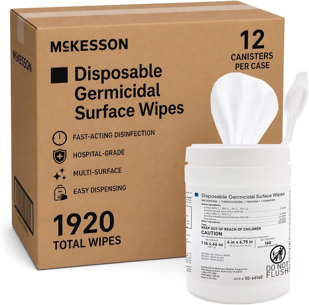 McKesson Germicidal Wipes, Disinfecting Alcohol Wipes, 12 Pack, 1920 Wipes