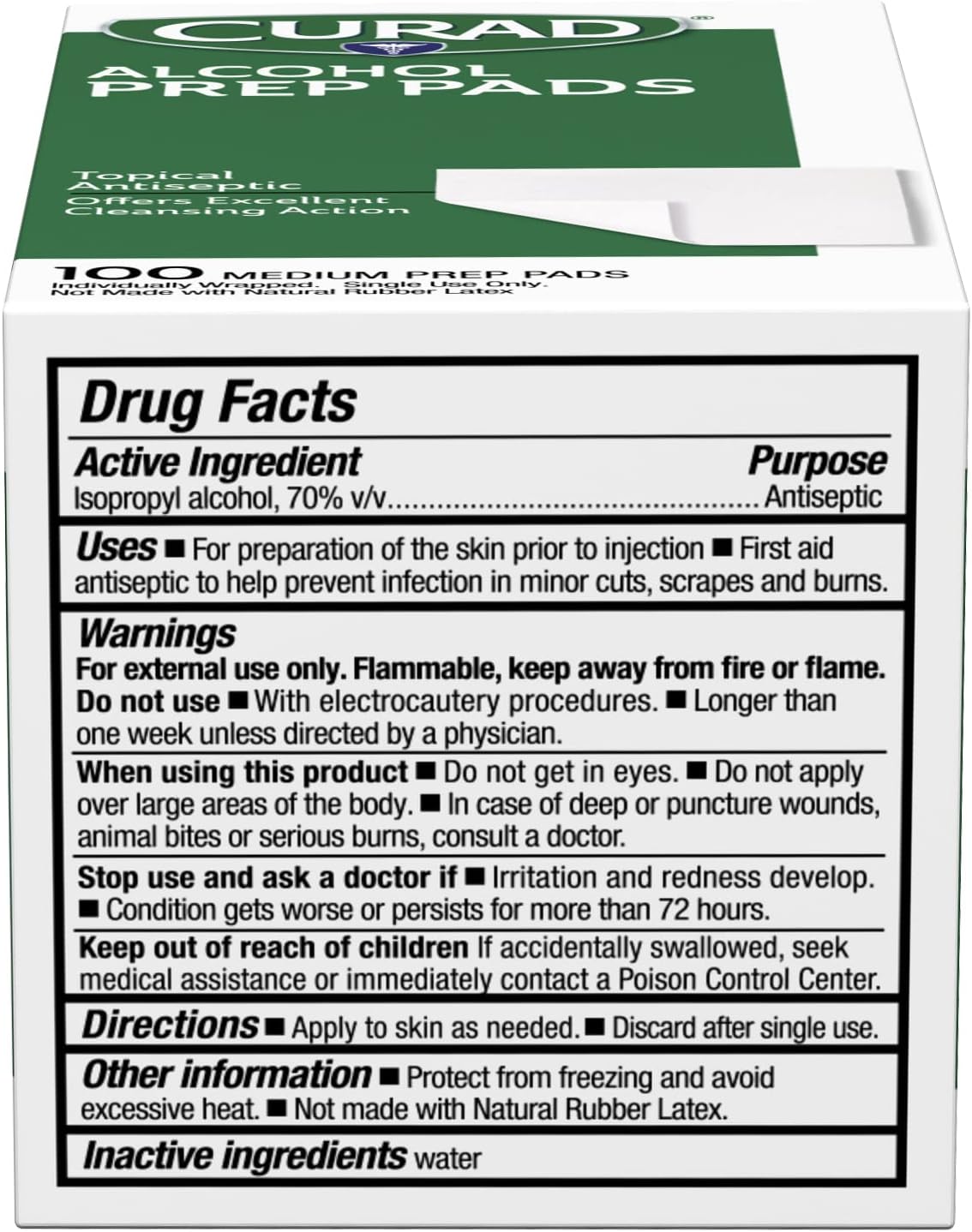 CURAD Medium 2-Ply Sterile Alcohol Prep Pads, Essential for First Aid Kits, 100/Box, Pack of 30
