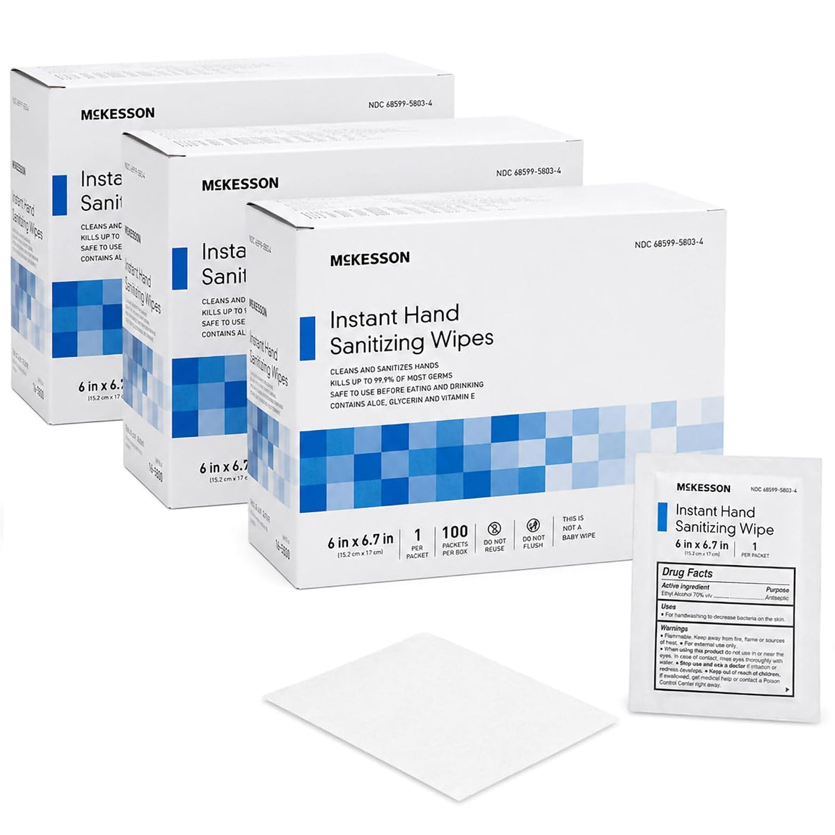 McKesson Hand Sanitizing Wipes Alcohol Wipes w/Aloe and Vitamin E, 300 ct