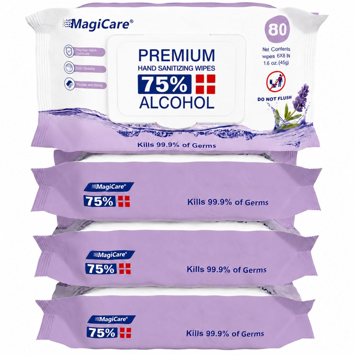 MagiCare 75% Large Alcohol Wipes, Lavender Scented Hand Sanitizer Wipes