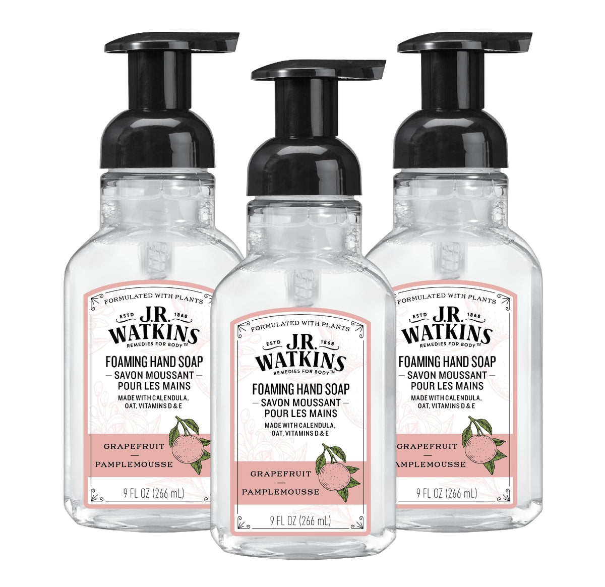 J.R. Watkins Moisturizing Foam Hand Soap Dispenser 3 Pack, Lemon, 9 fl oz