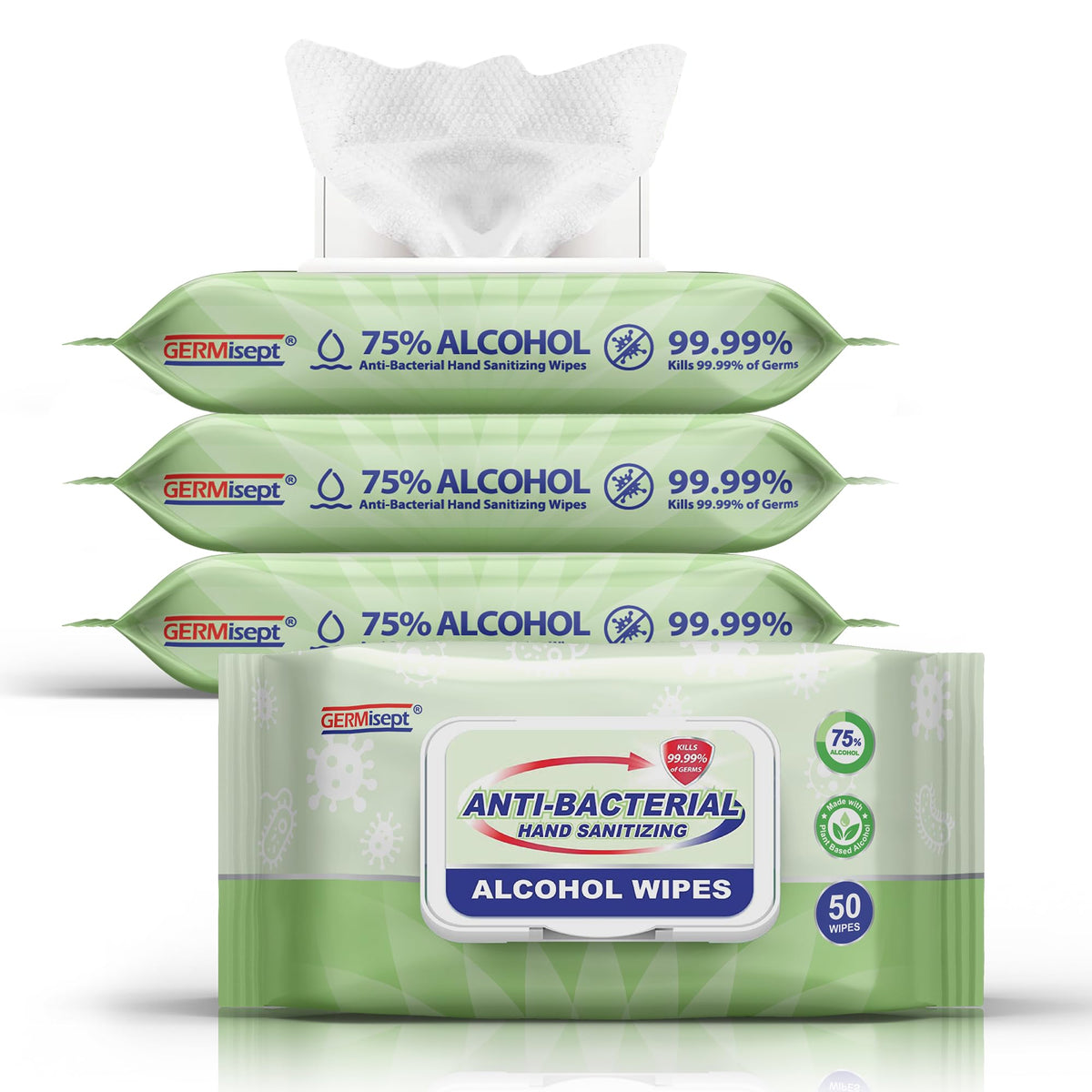 Advanced 75% Alcohol Antiseptic Hand Sanitizer Multipurpose Wipes ((50 Count x 24 Pack = 1200 Wipes))