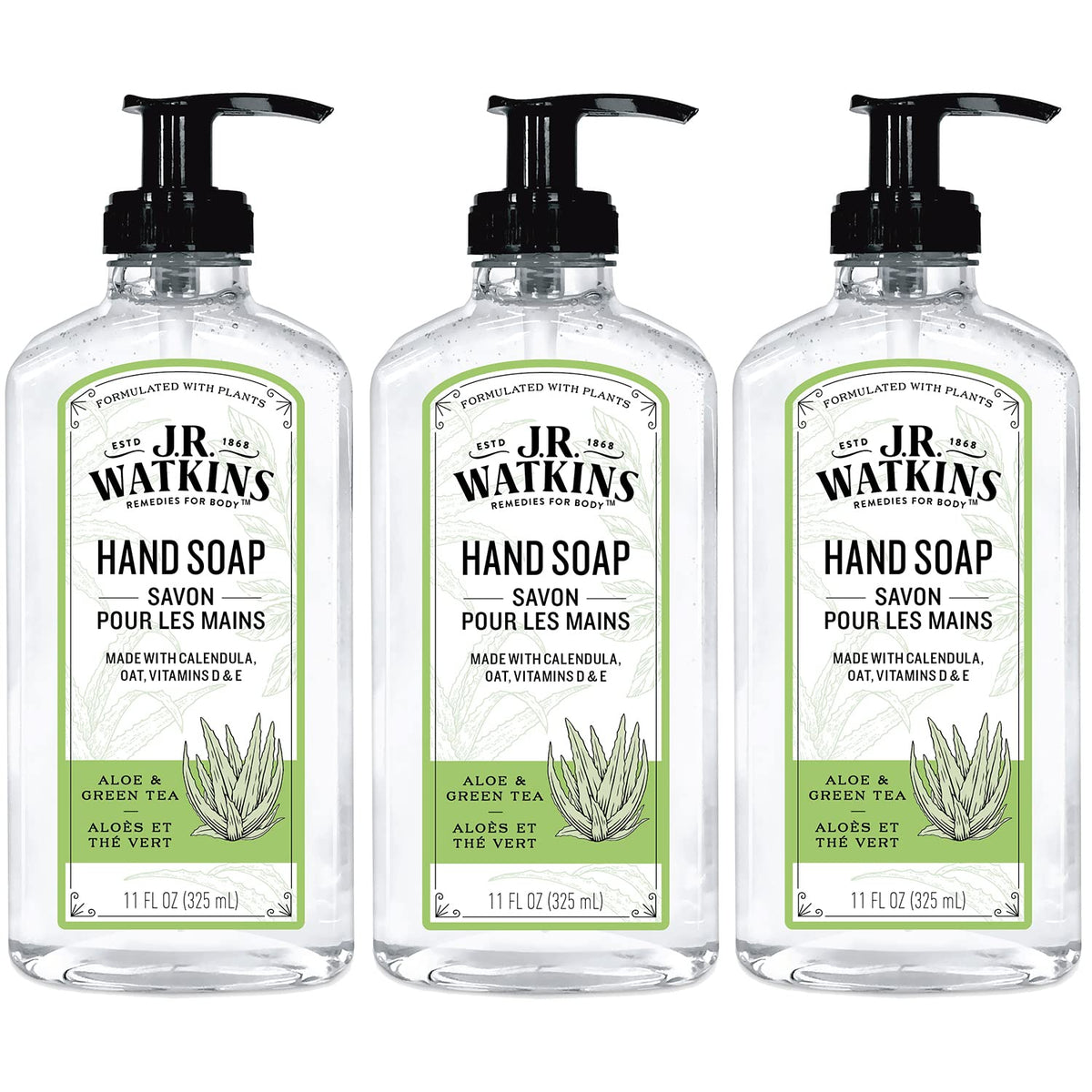 J.R. Watkins Gel Hand Soap Dispenser 3 Pack, Grapefruit, 11 fl oz