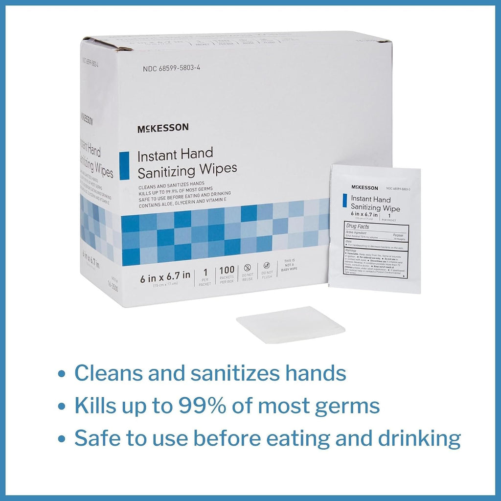 McKesson Hand Sanitizing Wipes Alcohol Wipes w/Aloe and Vitamin E, 100 ct