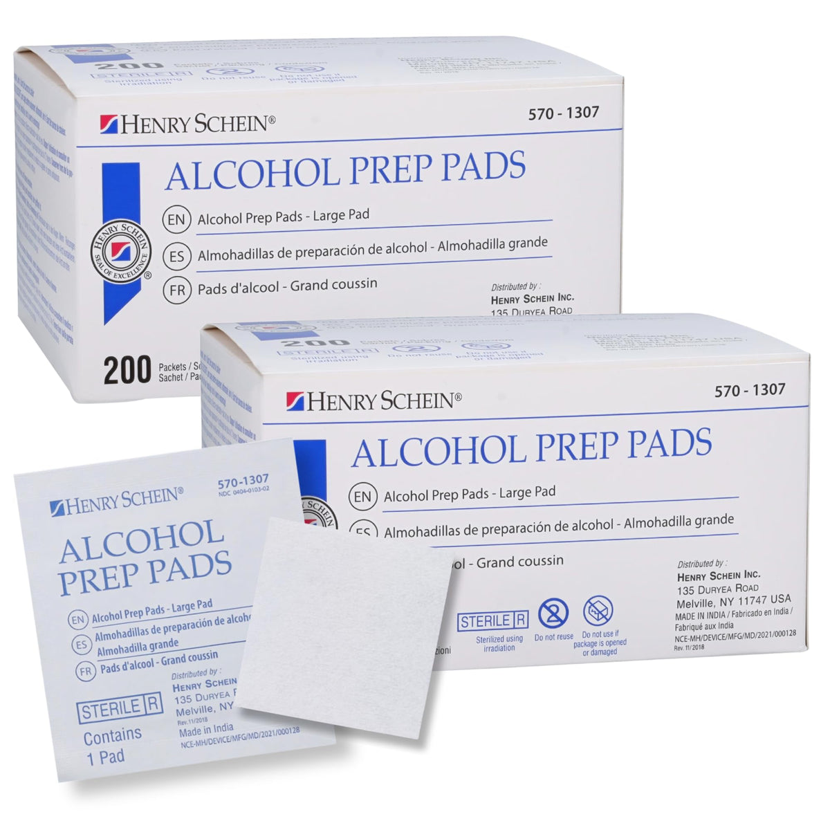 Henry Schein Large Prep Pads, 70% Isopropyl Alcohol, 2-ply, Sterile, 200Ct