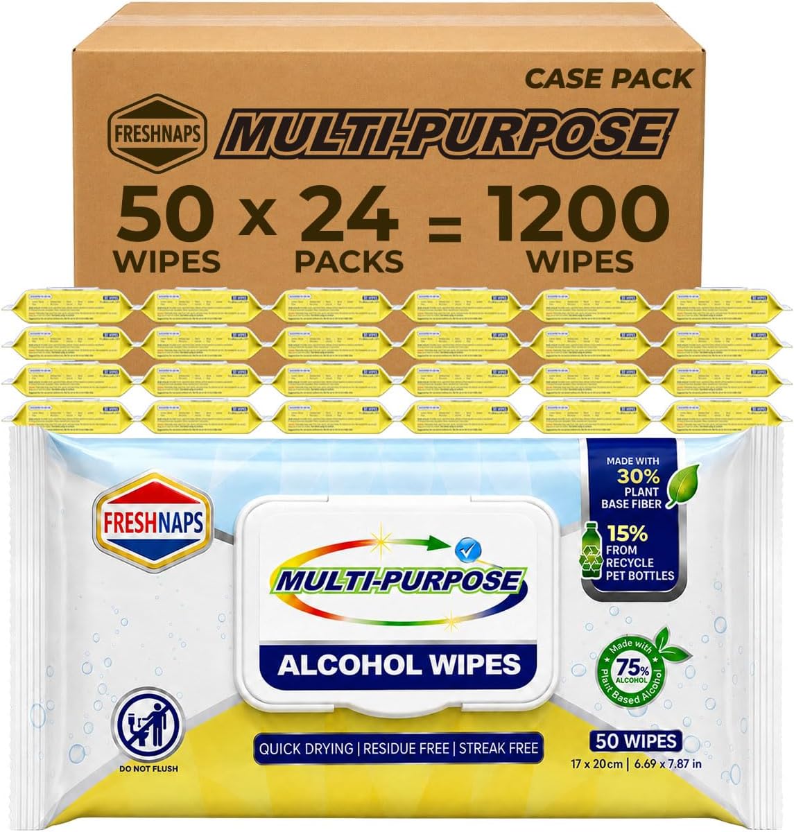 Restaurant & Institutional Table Cleaning Wipes – Multi-Purpose, No-Rinse, Streak-Free – 50 Count Pack, Case of 24 (1,200 Wipes Total)