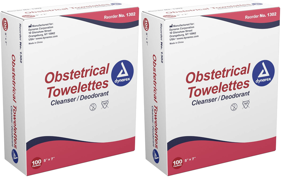 Dynarex 5 x 7" Obstetrical Towelettes - Benzalkonium Chloride Wipes with 5% Alcohol - Pre-Moistened, Scented & Individually Wrapped Sanitizing Wipes - 1 Box of 100 Wipes