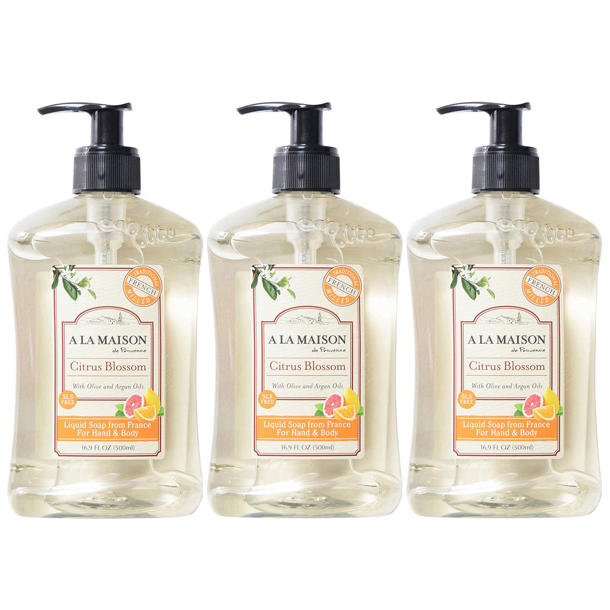 A LA MAISON Rosemary Mint French Liquid Hand Soap - Natural Hand Wash Made with Essential Oils - Biodegradable, Plant-Based, Vegan, Cruelty-Free, Alcohol & Paraben Free (16.9 oz, 3 Pack)