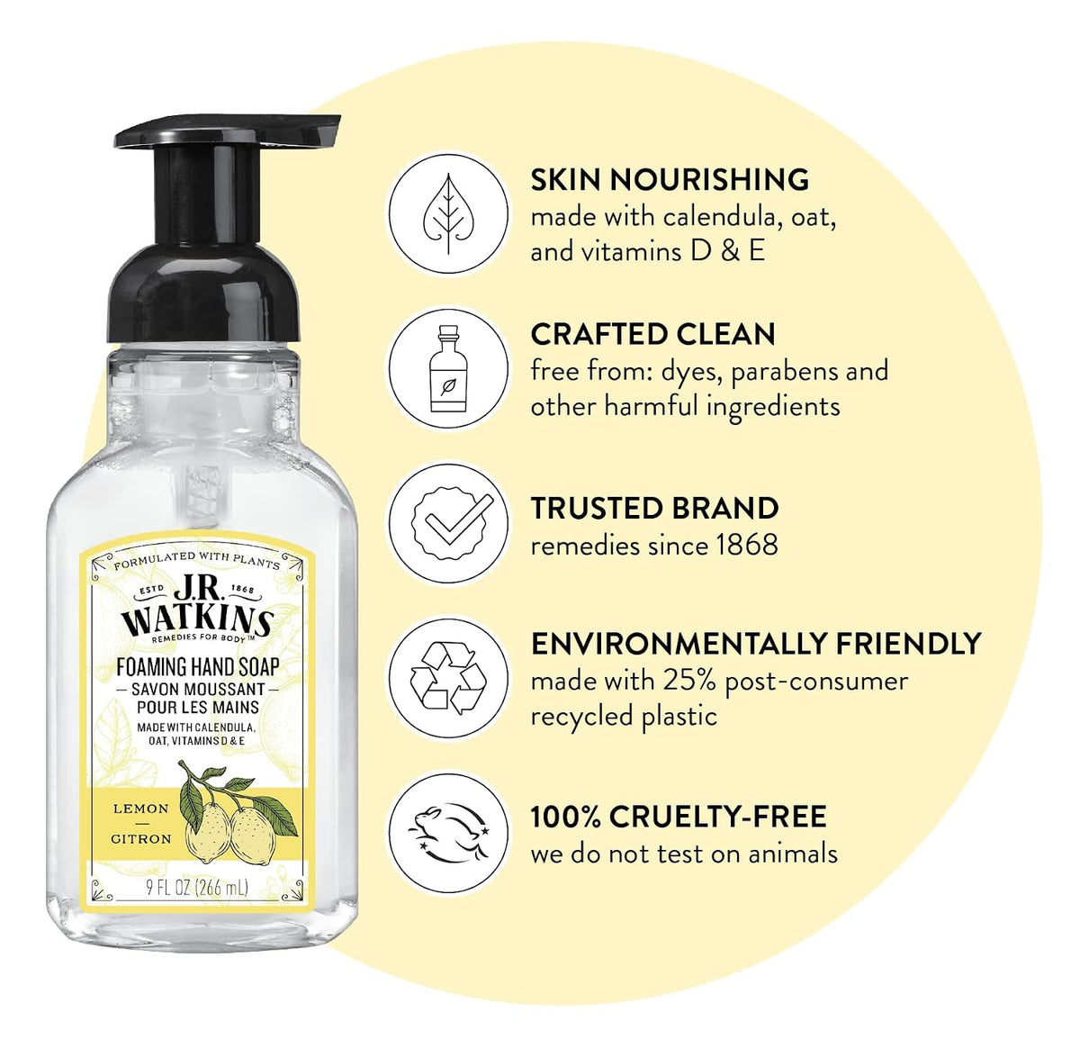 J.R. Watkins Moisturizing Foam Hand Soap Dispenser 3 Pack, Lemon, 9 fl oz