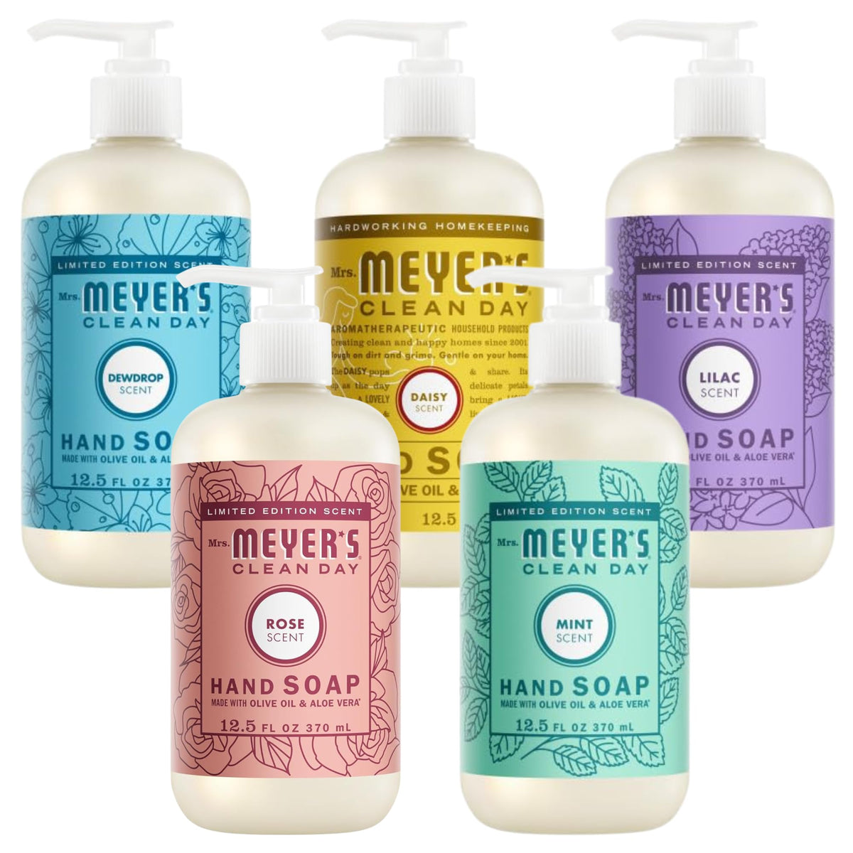 Mrs. MEYER'S CLEAN DAY Liquid Hand Soap Variety Pack 12.5 OZ Each, 3 Count (Lemon Verbena + Basil + Peony)
