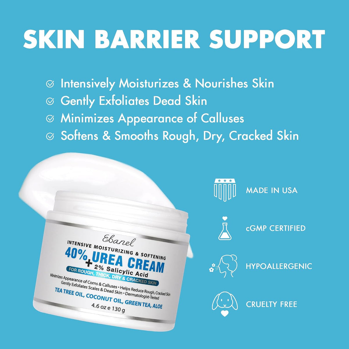 Ebanel Urea Cream 40% plus Salicylic Acid 2% for Dry Cracked Feet Skin