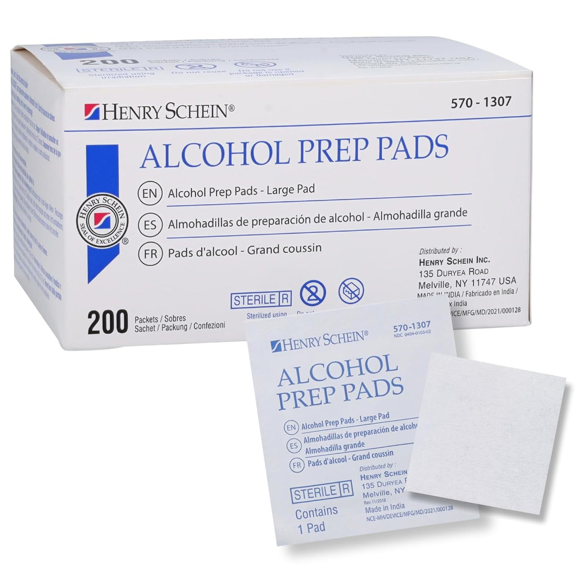 Henry Schein Large Prep Pads, 70% Isopropyl Alcohol, 2-ply, Sterile, 200Ct