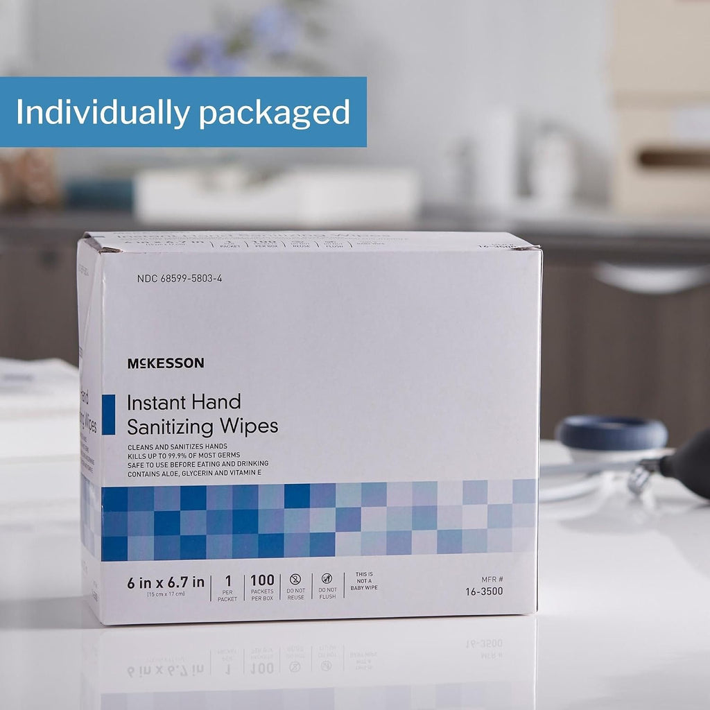 McKesson Hand Sanitizing Wipes Alcohol Wipes w/Aloe and Vitamin E, 100 ct