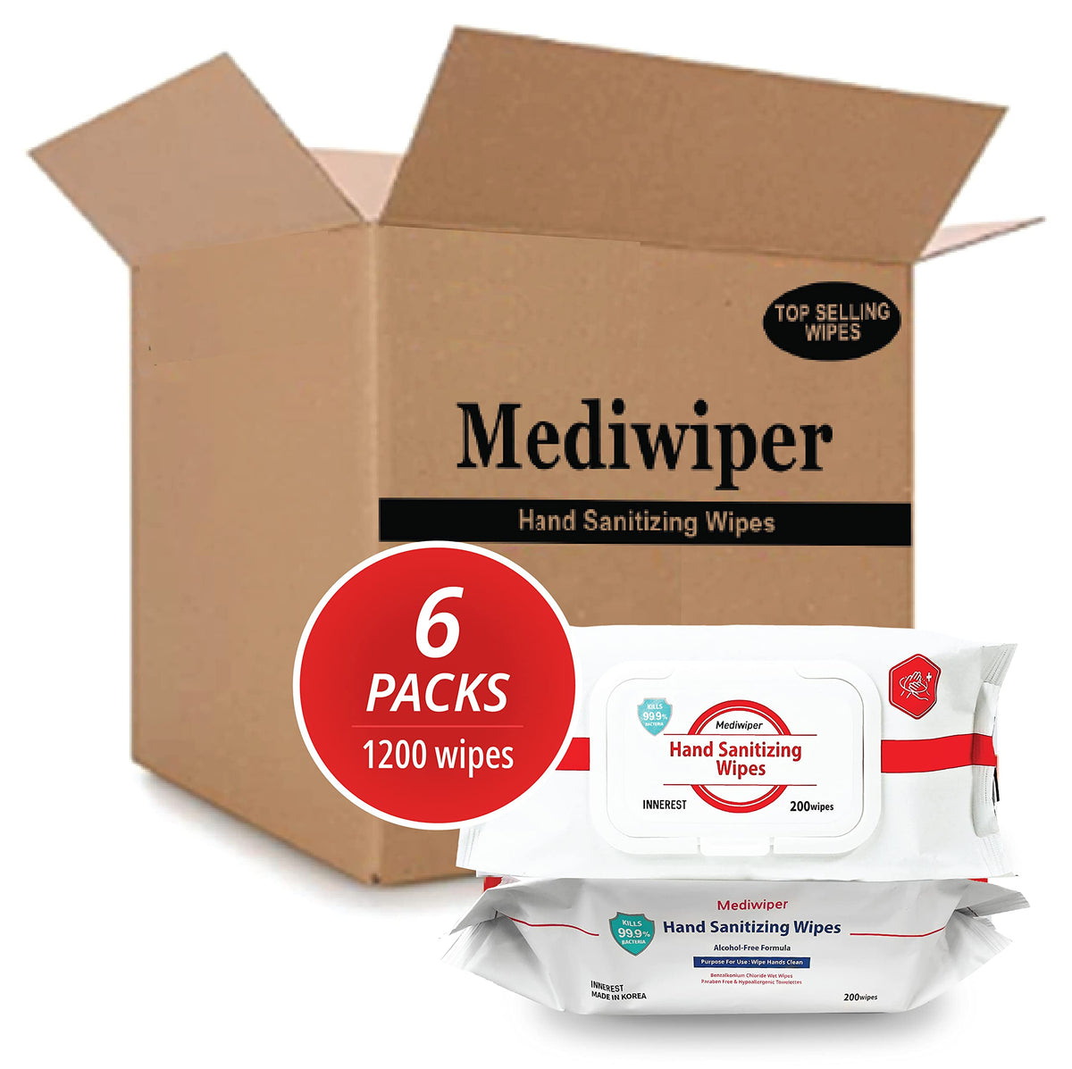 MEDIWIPER 80ct Unscnted Alcohol-Free Hand Sanitizing Wipes, Wet Wipe, Hand Sanitizer (320 Wipes (80 * 4))