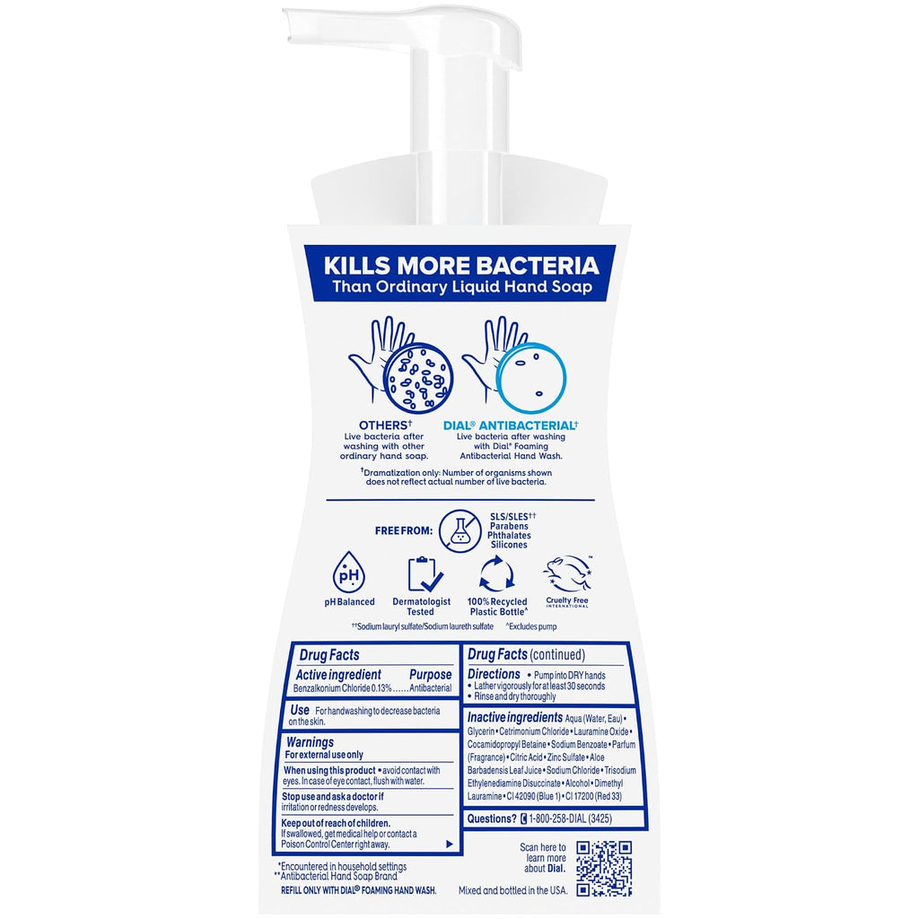 Dial Antibacterial Foaming Hand Soap, Spring Water Scent, 7.5 Fl Oz, 6-Pack