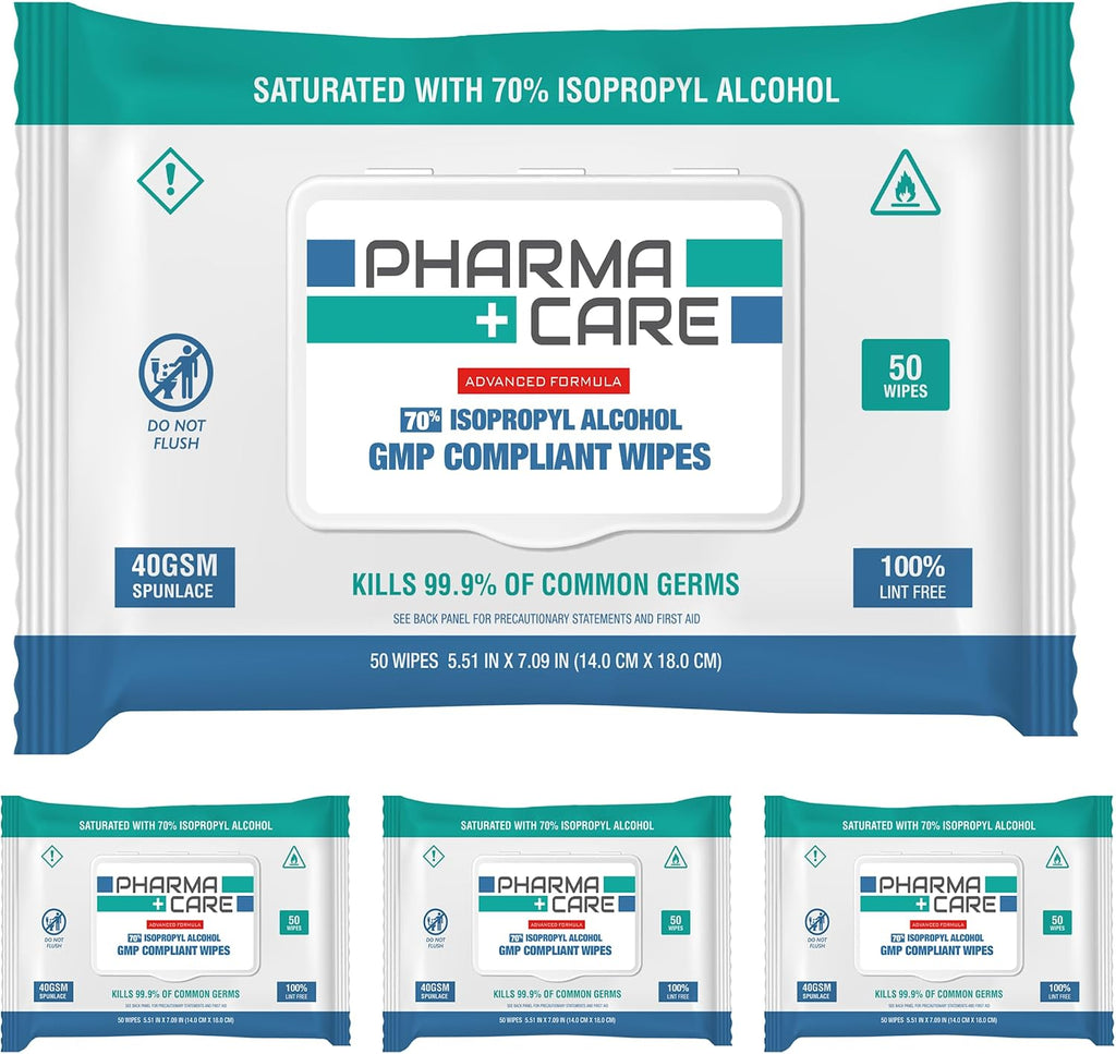 PharmaCare Advanced Formula 70% Alcohol Wipes - (50 Count) 4 Packs