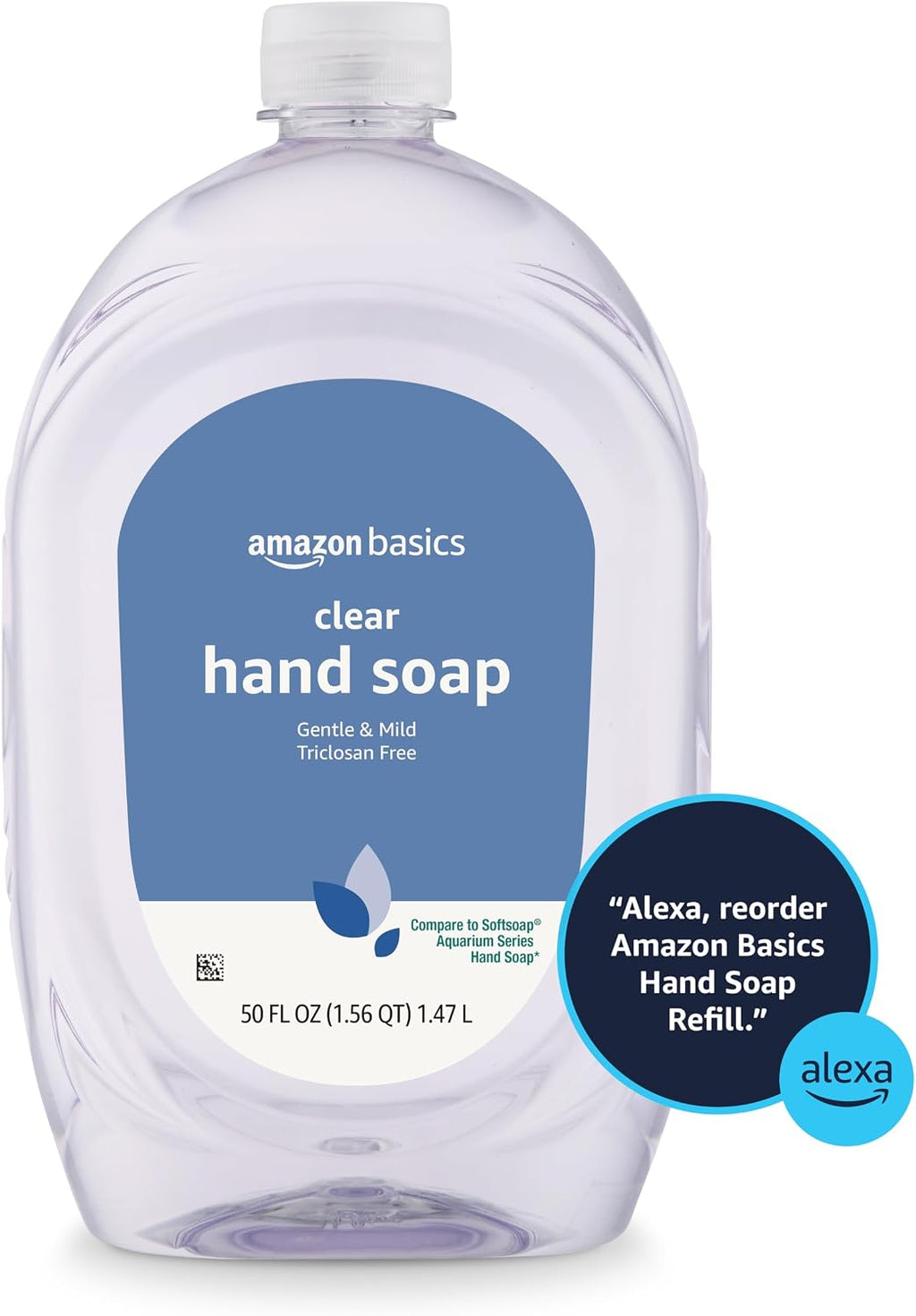 Amazon Basics Gentle & Mild Clear Liquid Hand Soap Refill, Triclosan-Free, Dermatologist-Tested, pH Balanced, 50 Fl Oz, (Previously Solimo) (Pack of 4)