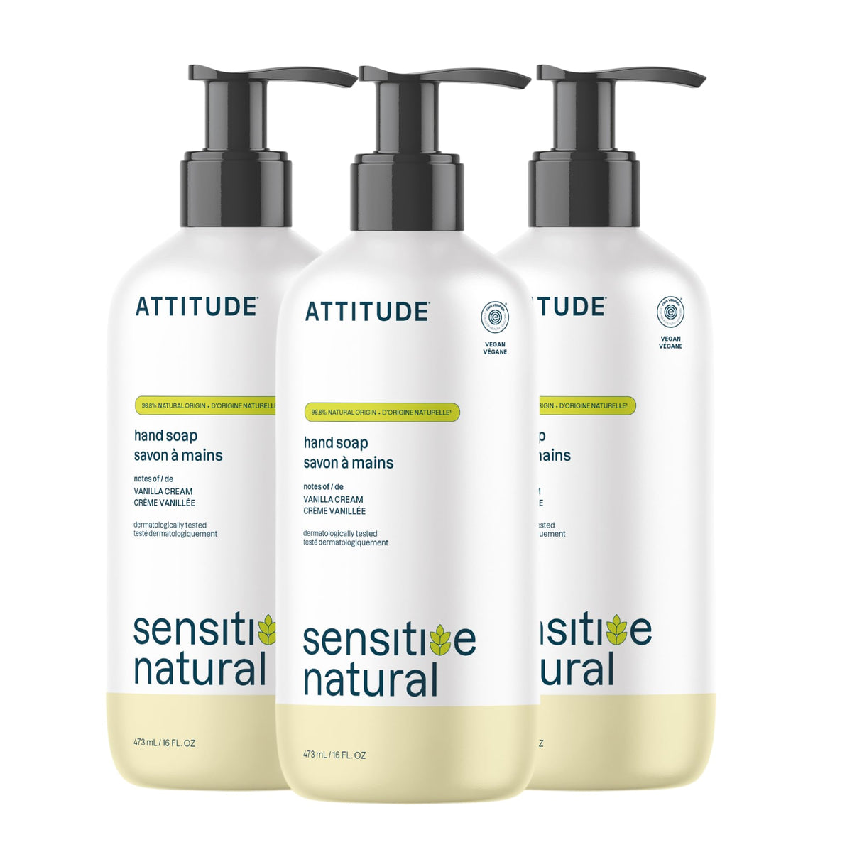 ATTITUDE Hand Soap for Sensitive Skin with Oat, EWG Verified, Dermatologically Tested, Vegan, Sweet Jasmine Scent, 16 Fl Oz (Pack of 3)