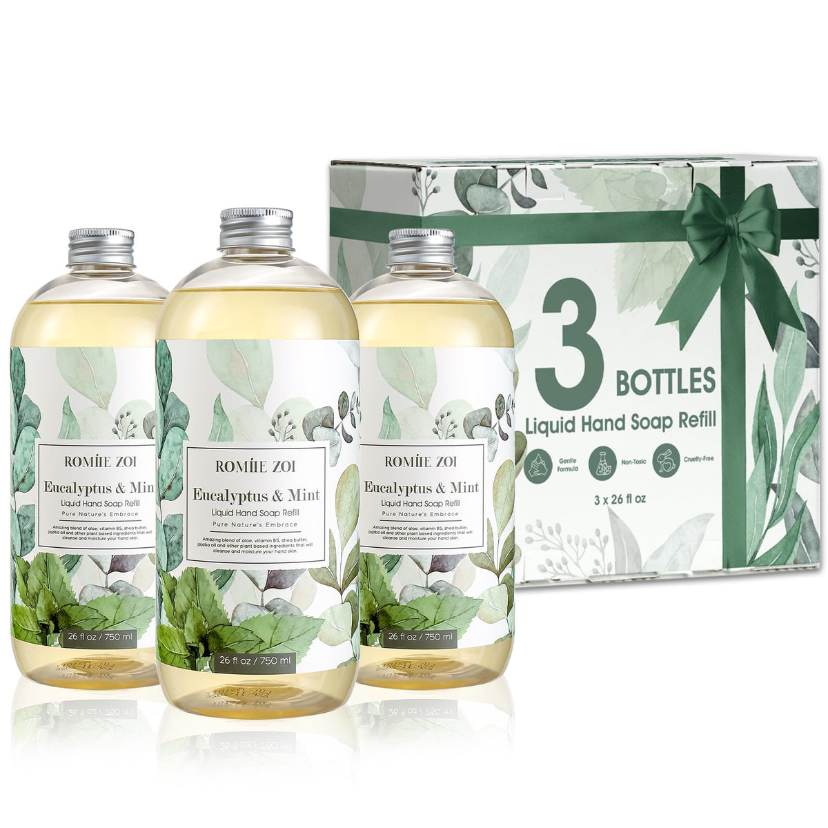 ROMIIE ZOI Liquid Hand Soap Refill, Eucalyptus Mint, 26 Fl Oz, 3-Pack