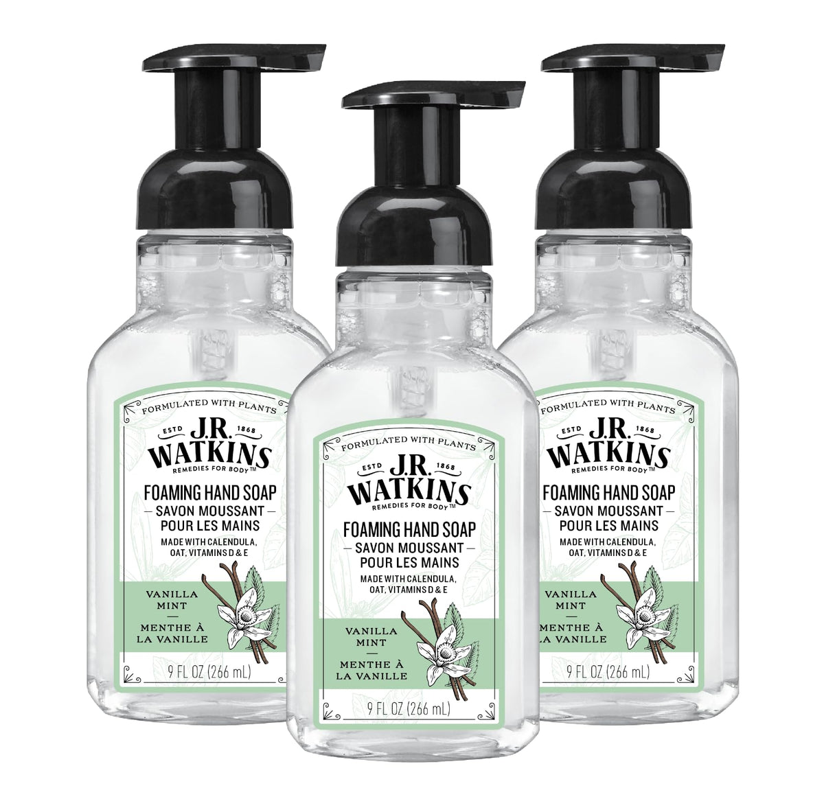 J.R. Watkins Moisturizing Foam Hand Soap Dispenser 3 Pack, Lemon, 9 fl oz