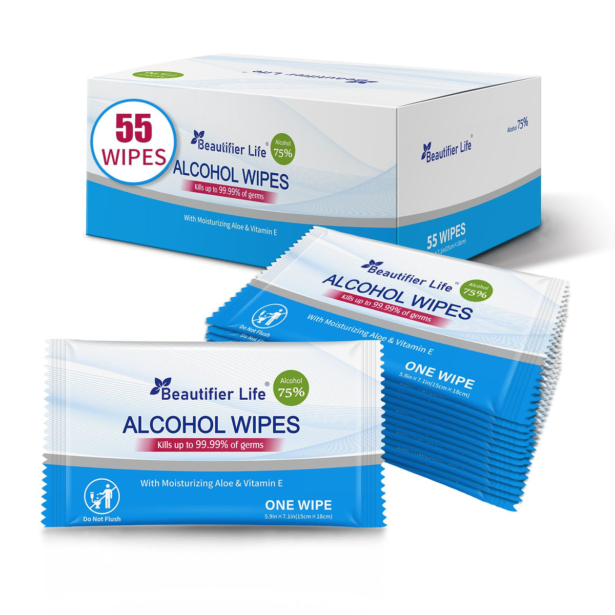 Beautifier Life 100 Count Individually Packed Hand Sanitizing Wipes - 75% Alcohol Formula with Aloe, Moisturizer, and Vitamin E - Premium Sanitizer for Travel, Home, Office, and School Use