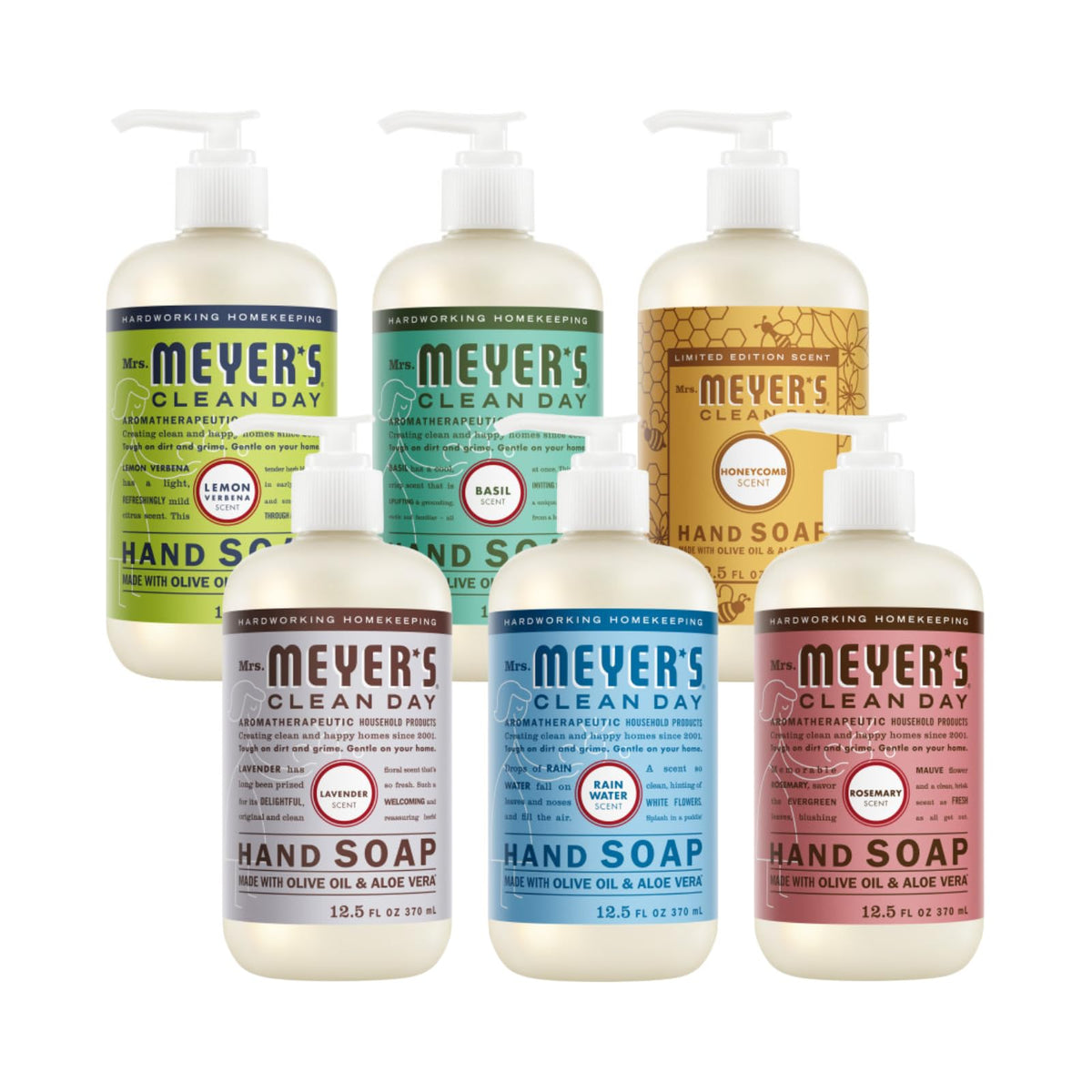 MRS. MEYER'S Liquid Hand Soap 12.5 OZ Scents Variety Pack 6 ( Rosemary, Basil, Geranium, Honeysuckle, Lavender, and Lemon Verbena)