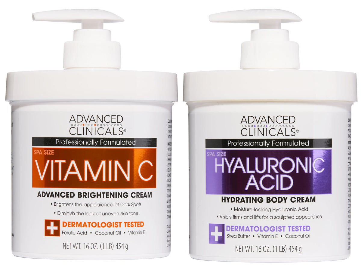 Advanced Clinicals Hyaluronic Acid Moisturizer Body Cream W/Vitamin E | Hydrating Cream & Body Lotion For Women & Men To Help Improve Look of Wrinkles, Dry Skin, Crepey Looking Skin, 16 Ounce