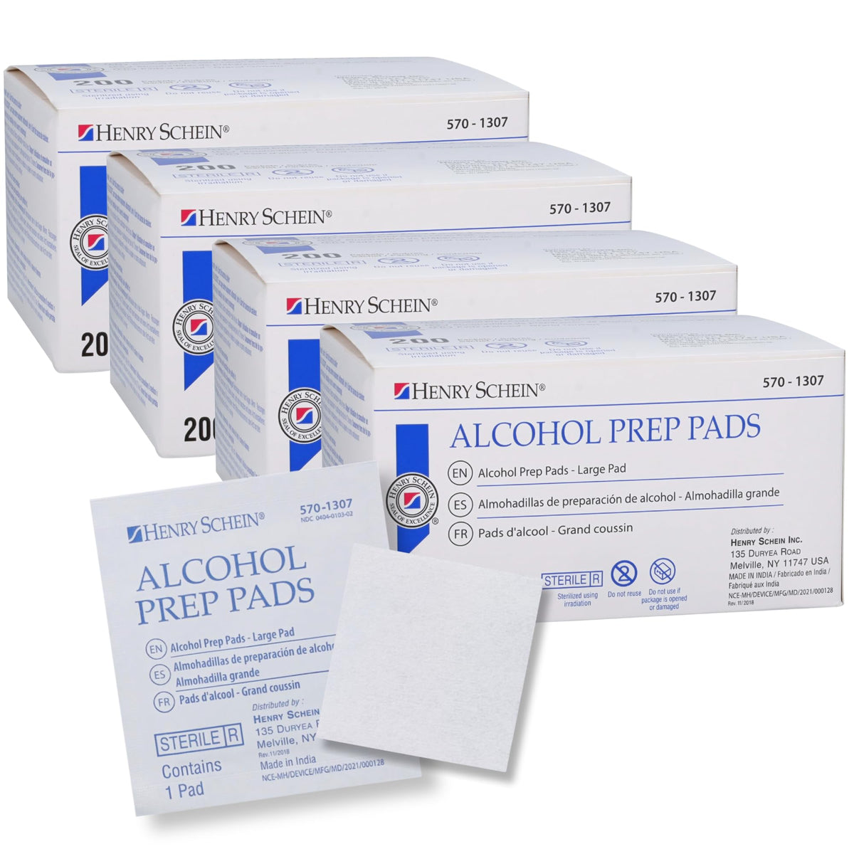 Henry Schein Large Prep Pads, 70% Isopropyl Alcohol, 2-ply, Sterile, 200Ct