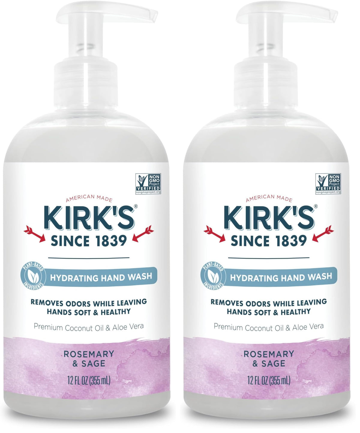 Kirk's Hydrating Hand Wash - Made with Coconut Oil and Aloe Vera, With Odor Neutralizing Technology To Help Eliminate Odors, Non-GMO, Vegan, Fragrance Free, 12 Fl Oz. 4 pack