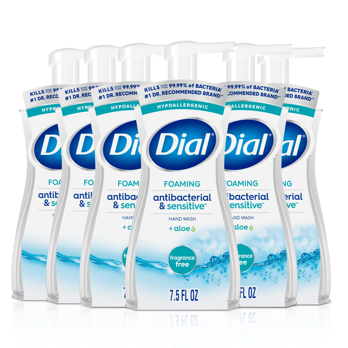 Dial Antibacterial Foaming Hand Soap, Spring Water Scent, 7.5 Fl Oz, 6-Pack