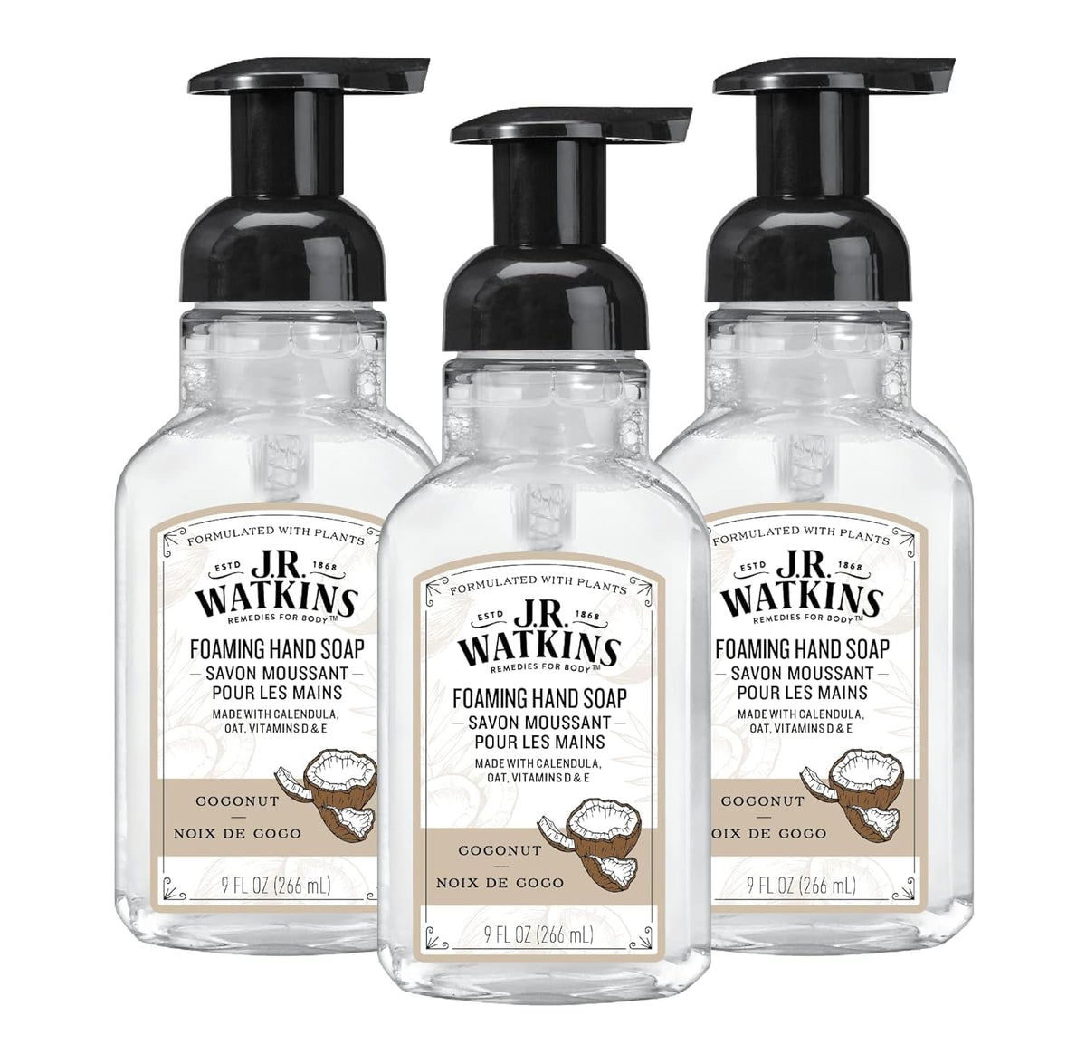 J.R. Watkins Moisturizing Foam Hand Soap Dispenser 3 Pack, Lemon, 9 fl oz