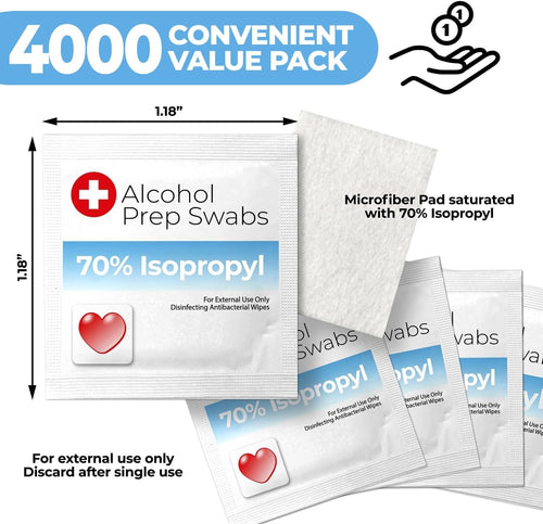 Alcohol Prep Pads in Bulk – 70% Isopropyl Wipes, 4000 Pack