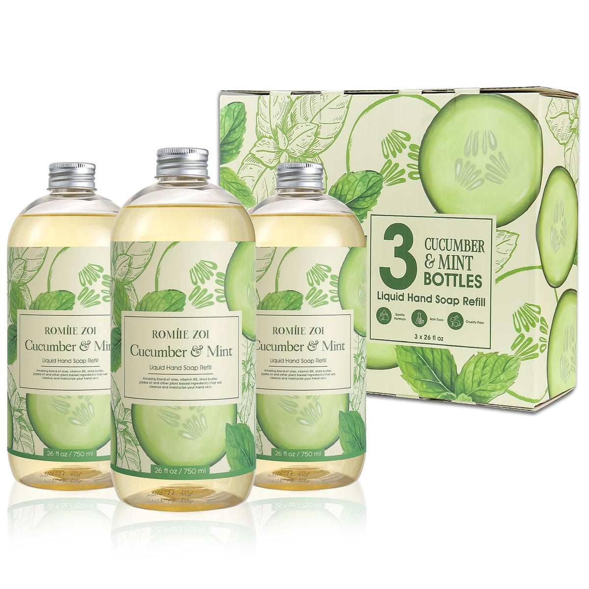 ROMIIE ZOI Liquid Hand Soap Refill, Eucalyptus Mint, 26 Fl Oz, 3-Pack