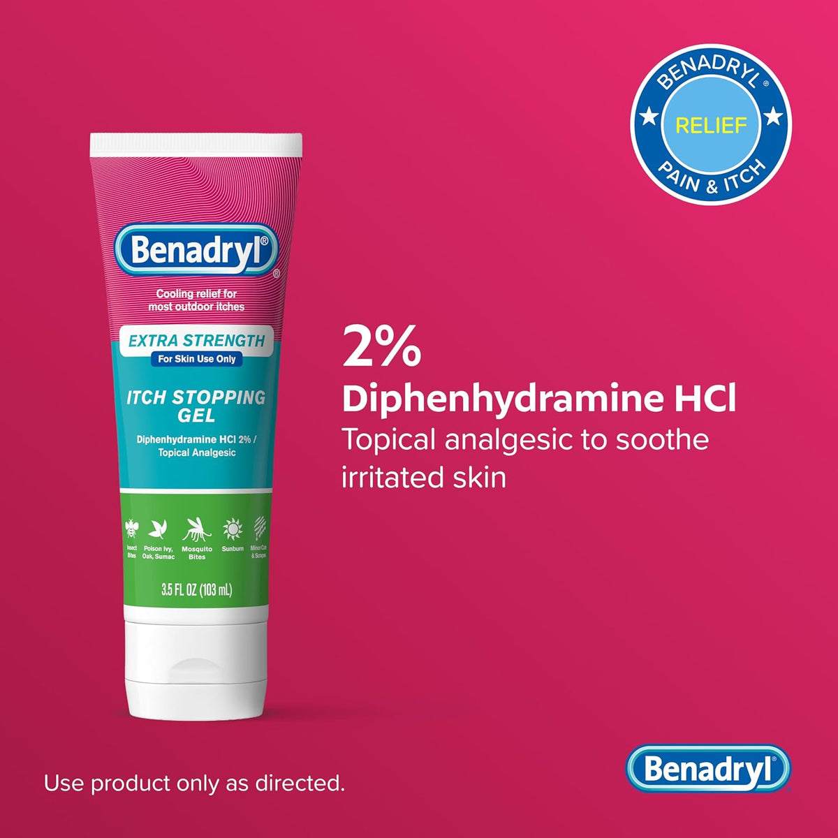 Benadryl Itch Relief Gel Extra Strength, 2% Diphenhydramine HCl, 3.5 fl. Oz