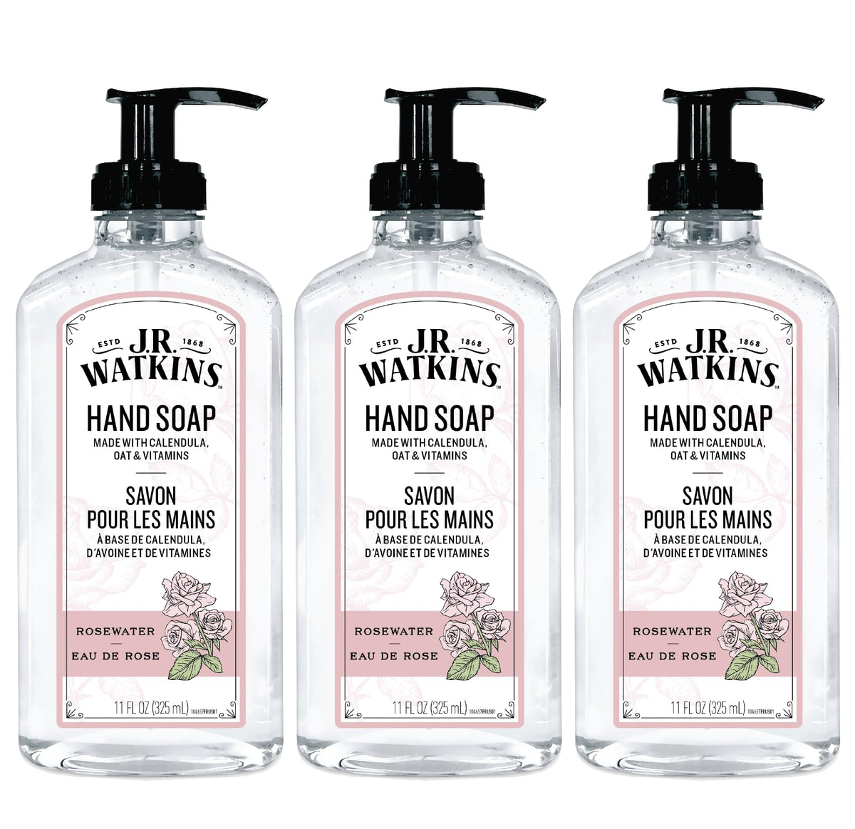 J.R. Watkins Gel Hand Soap Dispenser 3 Pack, Grapefruit, 11 fl oz
