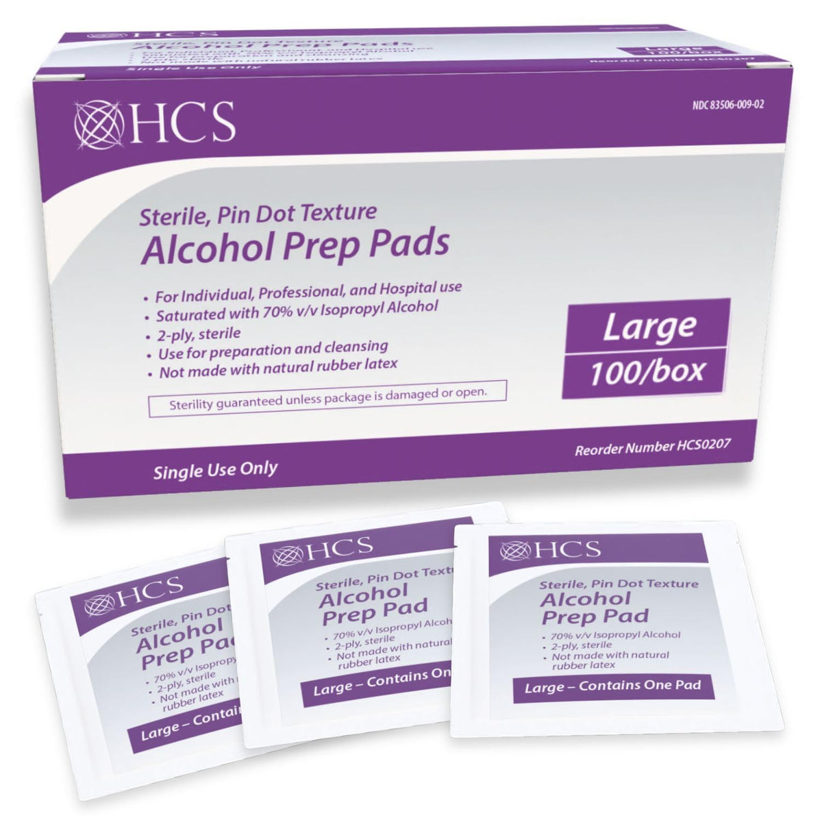 HCS Large Alcohol Prep Pads, 70% Isopropyl Alcohol Wipes for Injections