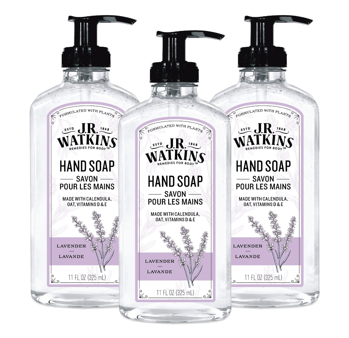 J.R. Watkins Gel Hand Soap Dispenser 3 Pack, Grapefruit, 11 fl oz