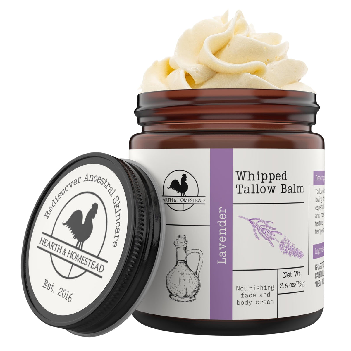 Hearth & Homestead Whipped Beef Tallow for Skin & Face, Unscented, 1.3oz
