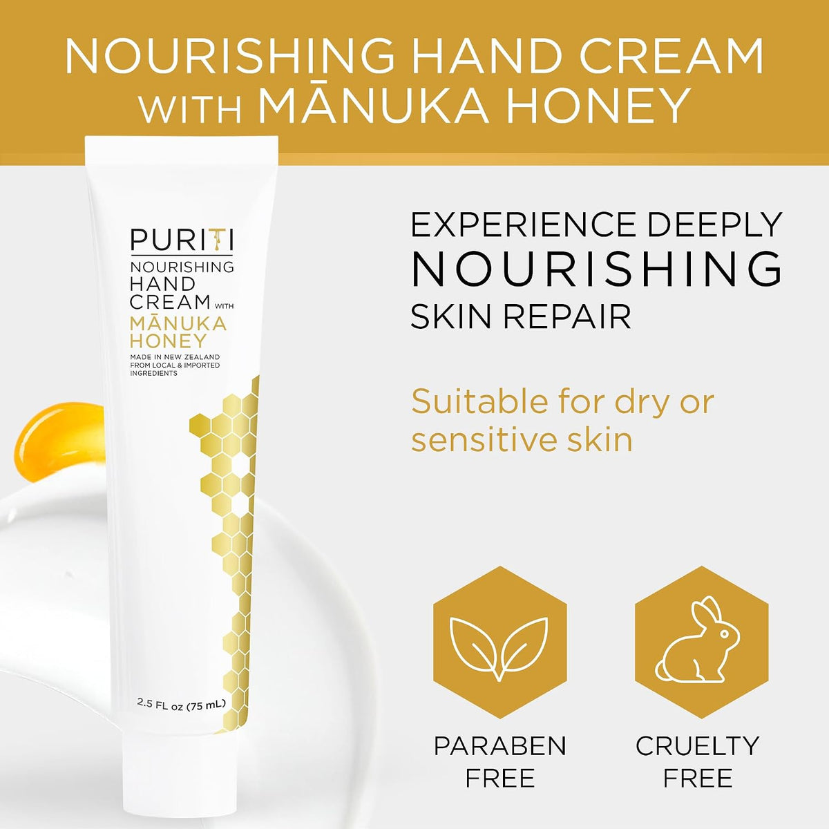 PURITI Nourishing and Fast-Absorbing Hand Cream with Manuka Honey 2.5 Fl Oz