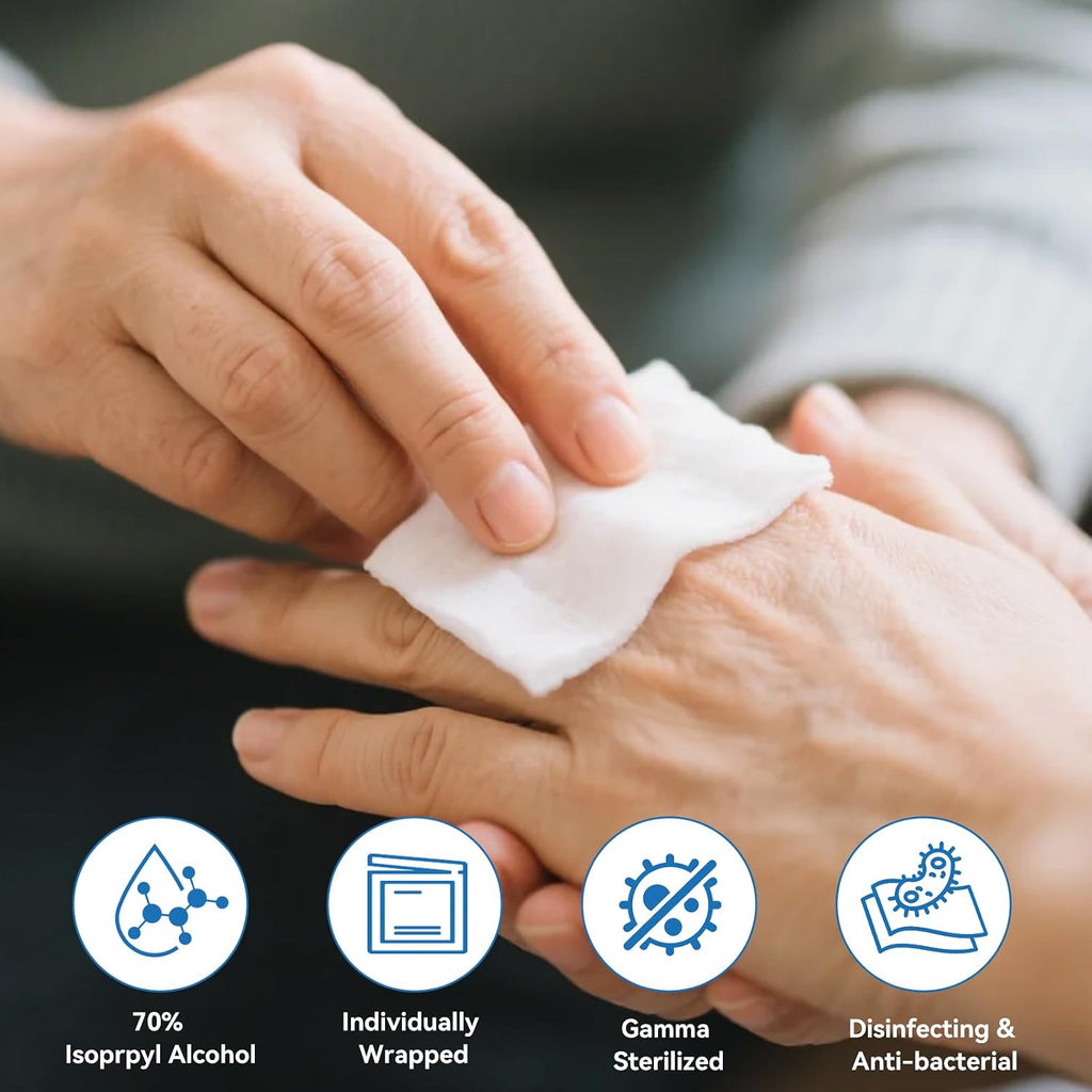 CareLiving Alcohol Prep Pads with 70% Isopropyl Alcohol, 400 Pack, Medical-Grade, Individually-Wrapped, Isopropyl Cotton Swabs, Disposable, 2 ply