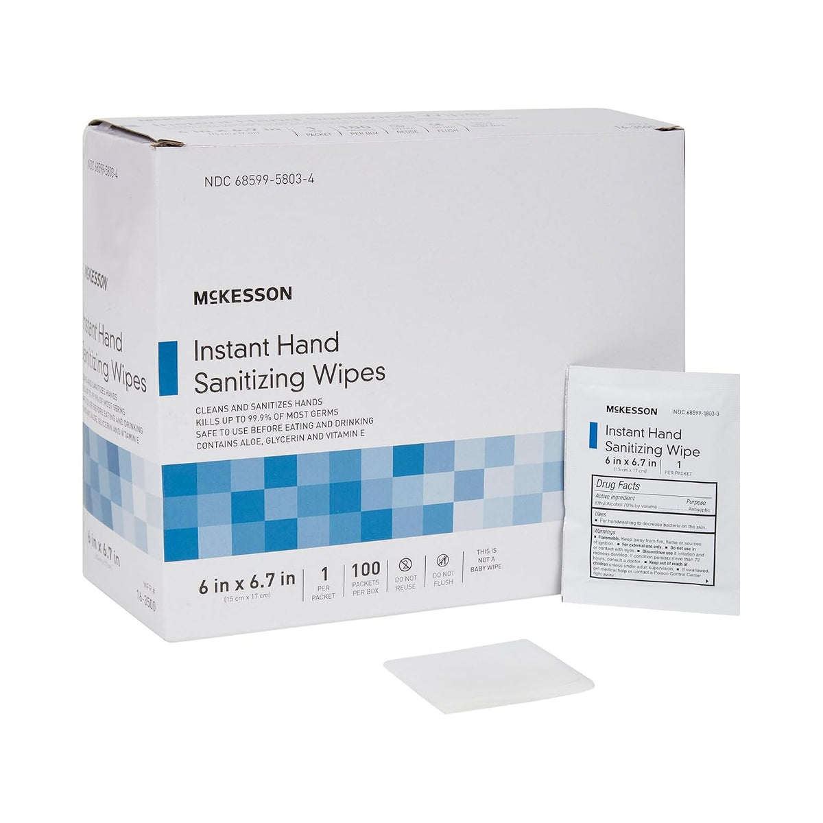 McKesson Hand Sanitizing Wipes Alcohol Wipes w/Aloe and Vitamin E, 100 ct