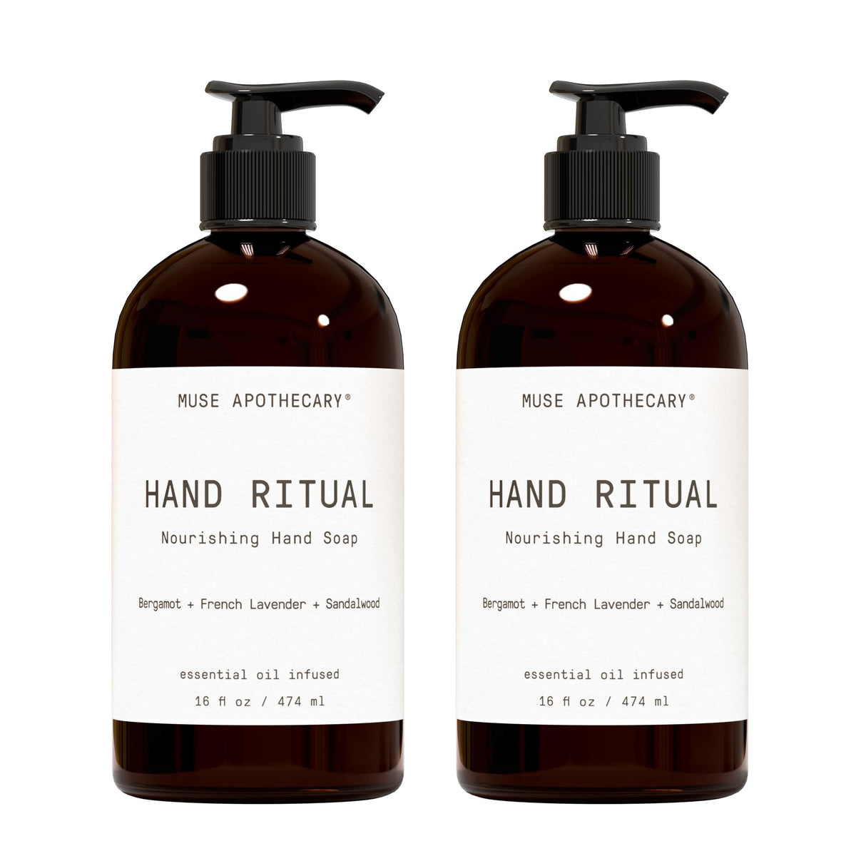 Muse Apothecary Hand Ritual - Aromatic and Nourishing Hand Soap, Infused with Natural Aromatherapy Essential Oils - USDA Certified Biobased - 16 oz, Aloe + Eucalyptus + Lavender, 2 Pack