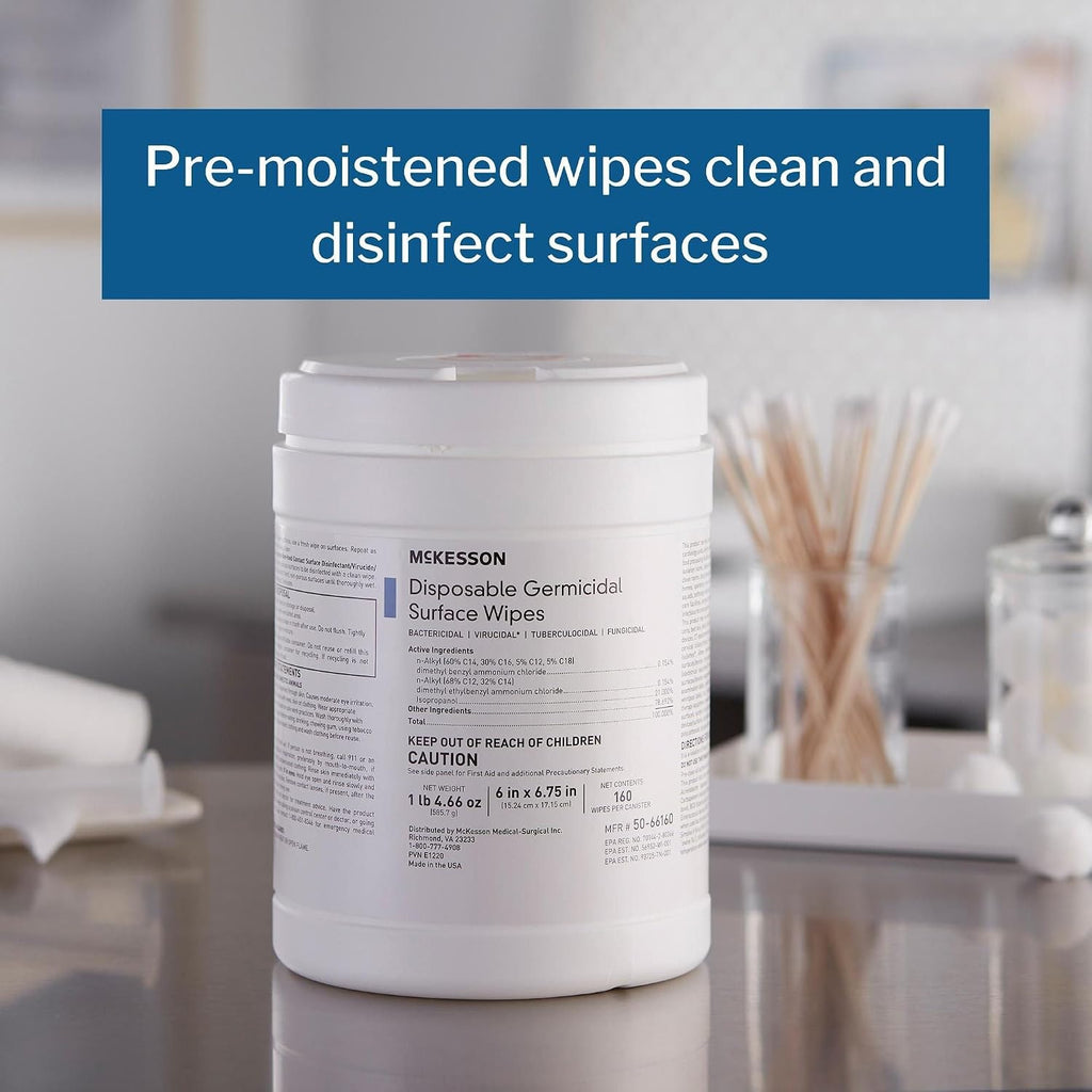 McKesson Germicidal Wipes, Disinfecting Alcohol Wipes, 12 Pack, 1920 Wipes